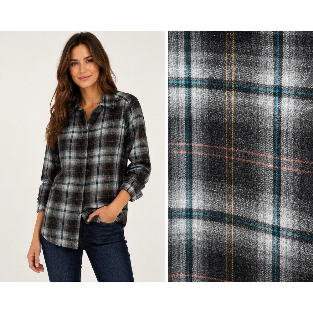 Pendleton Gray Wool Shadow Plaid Button Up Shirt Women’s M